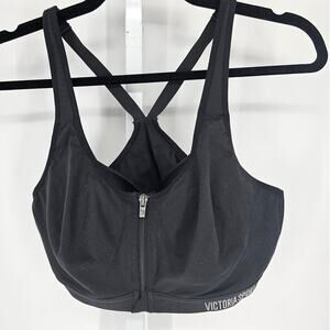 Victorias Secret Womens Sz L Front Zip Sports Bra Black Medium Impact